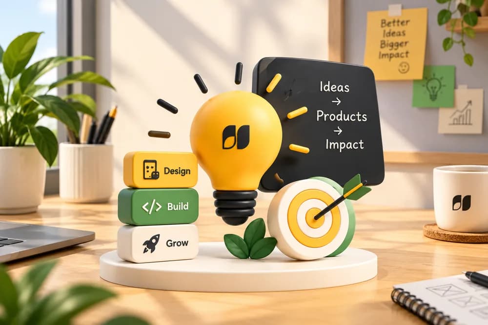 Ideas turning into products and impact: design, build, grow