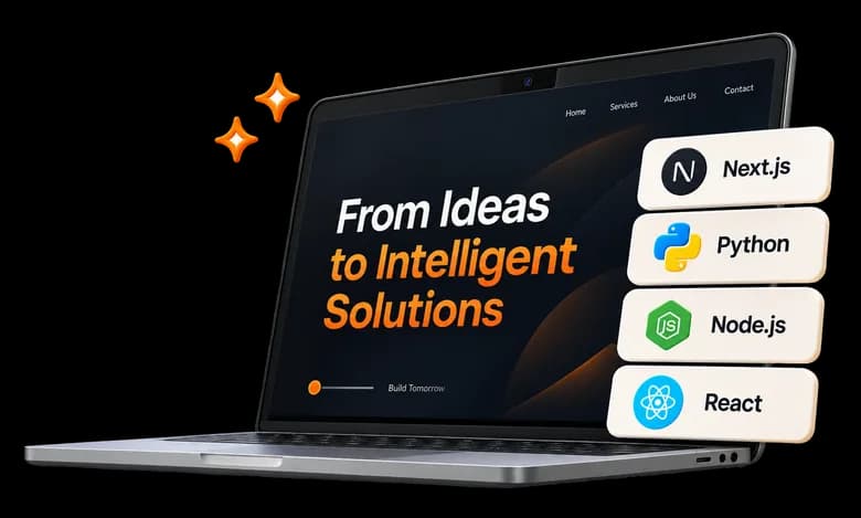 A laptop showing an app built from ideas with Next.js, Python, Node.js and React