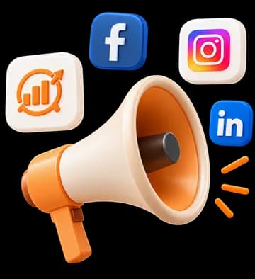 A megaphone surrounded by social media icons