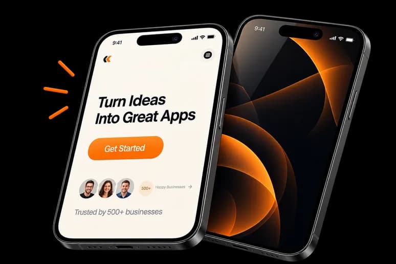 Two phones showing an app that turns ideas into great apps