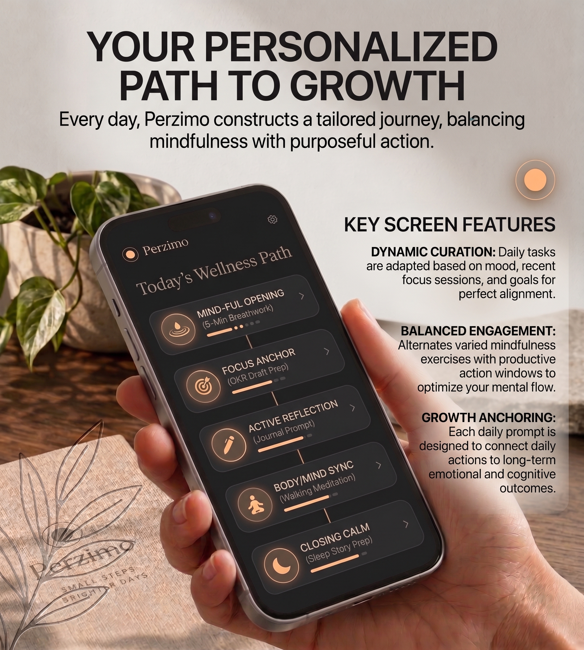 Perzimo branded scene: Daily wellness path